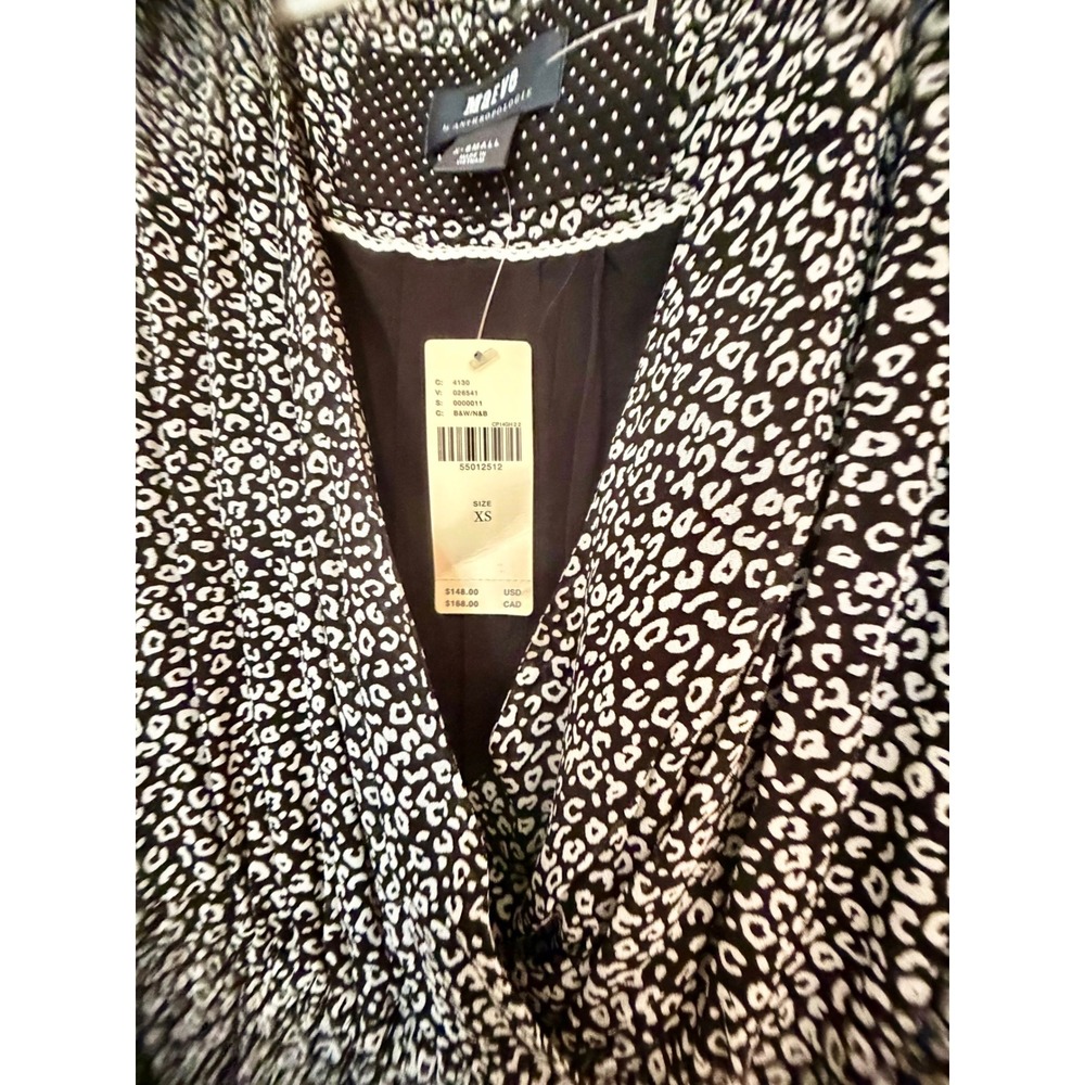 Maeve Anthropologie Leopard Print V-Neck Long Sleeve Mini Dress Black White XS - Picture 2 of 12